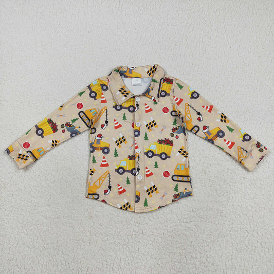Baby Boys Christmas Hats Excavators Button Shirts Top