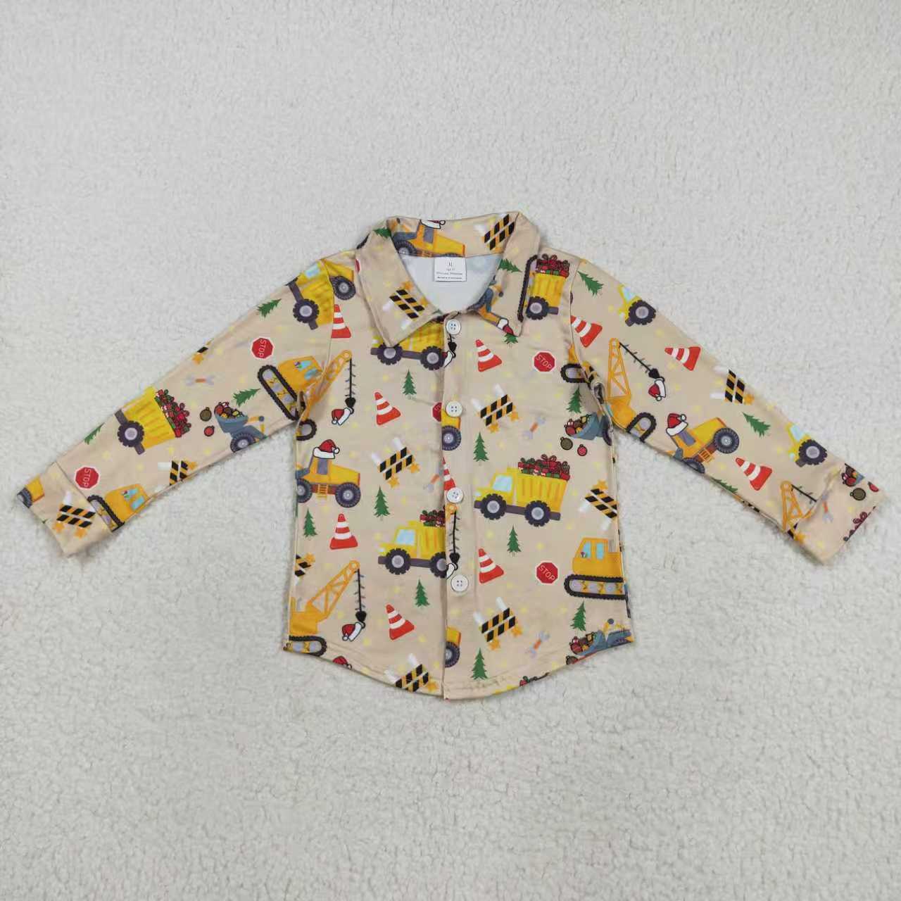 Sibling Baby Boys Christmas Excavators Buttons Shirts Outfits Sets