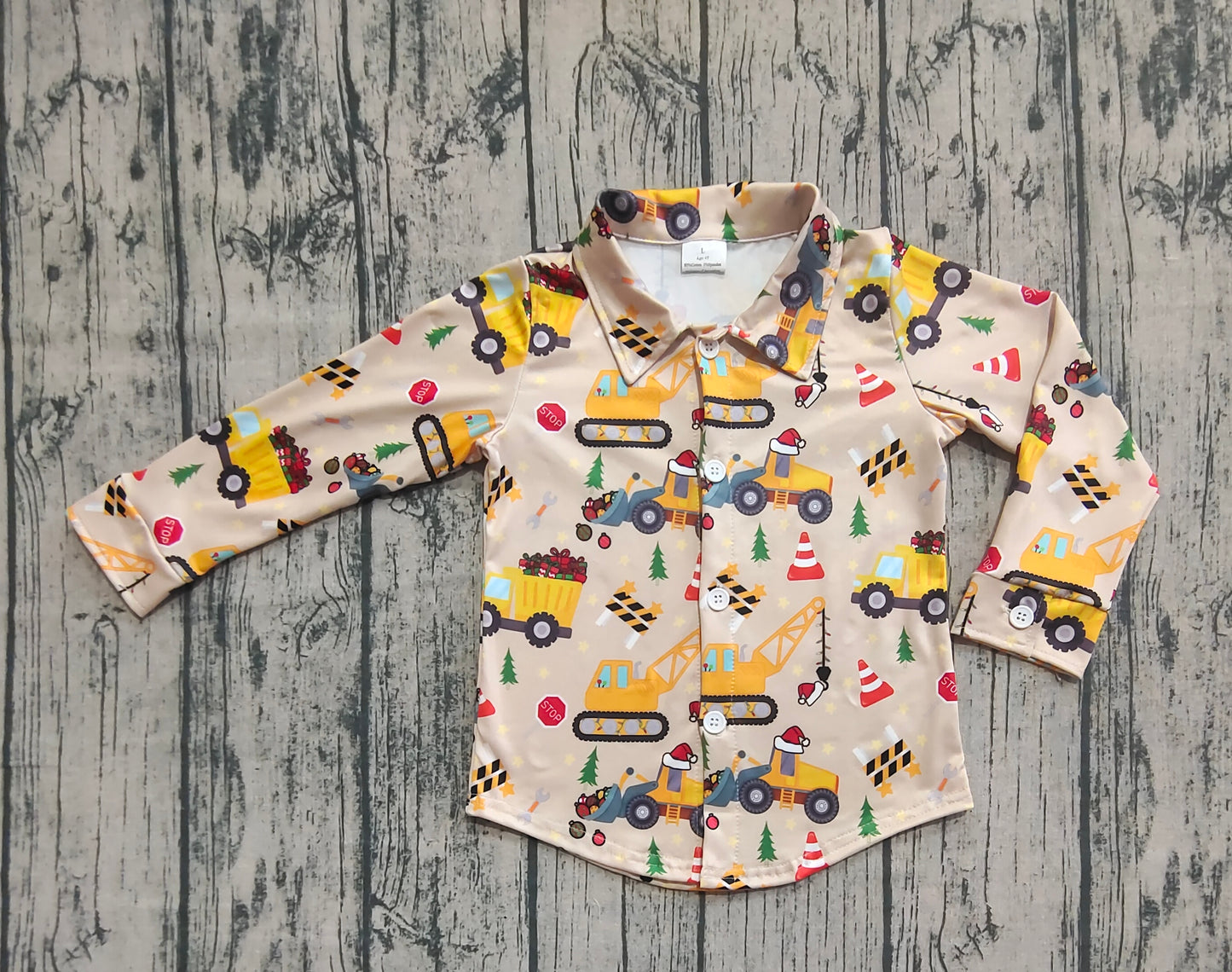 Baby Boys Christmas Hats Excavators Button Shirts Top