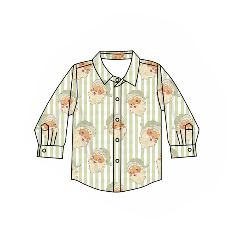 Baby Boys Long Sleeves Aqua Stripe Santa Button Shirts Top Preorder