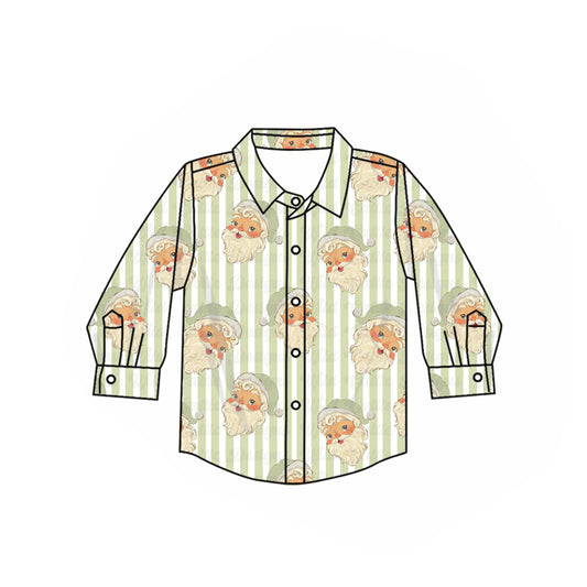 Baby Boys Long Sleeves Aqua Stripe Santa Button Shirts Top Preorder