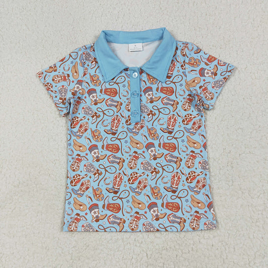 Baby Boys Blue Western Hats Boots Button Pullovers Shirts Tops