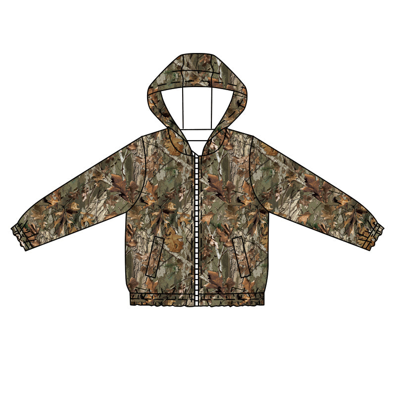 Preorder moq 5 Baby Boys Long Sleeves Olive Brown Camo Pockets Hoodies Top