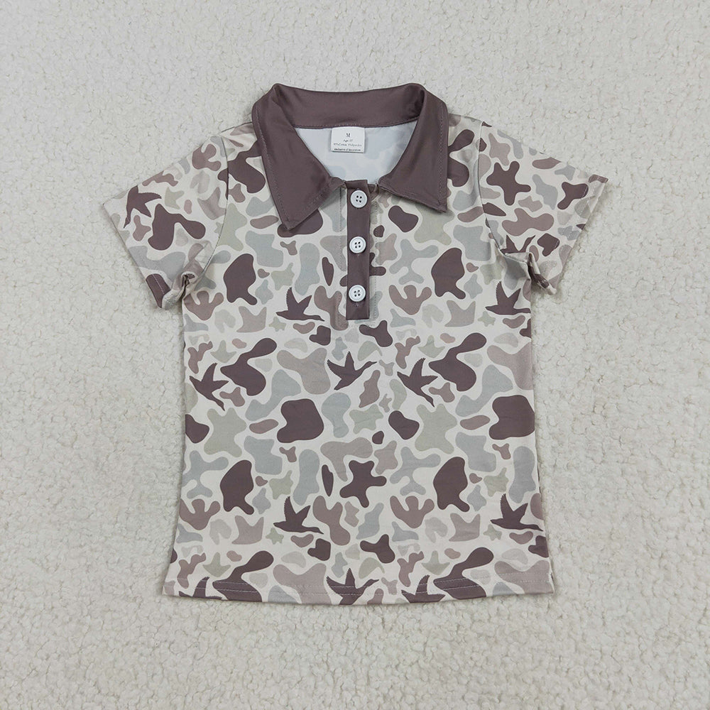 Baby Boys Short Sleeves Khaki Ducks Camo Button Polo Shirts Tops