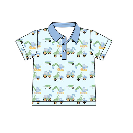 Baby Boys Short Sleeves Blue Excavators Plaid Button Polo Shirts Top Preorder