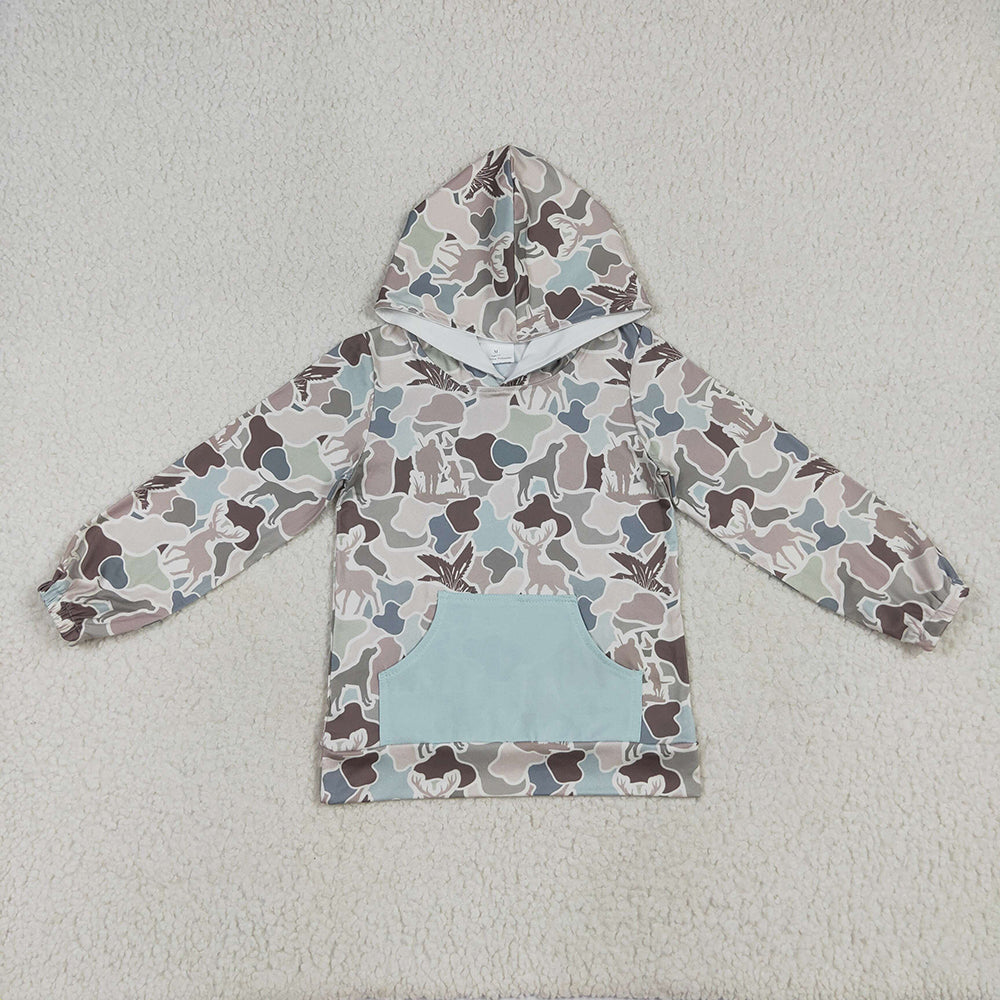 Baby Boys Long Sleeves Gray Camo Ducks Pocket Hoodies Tops