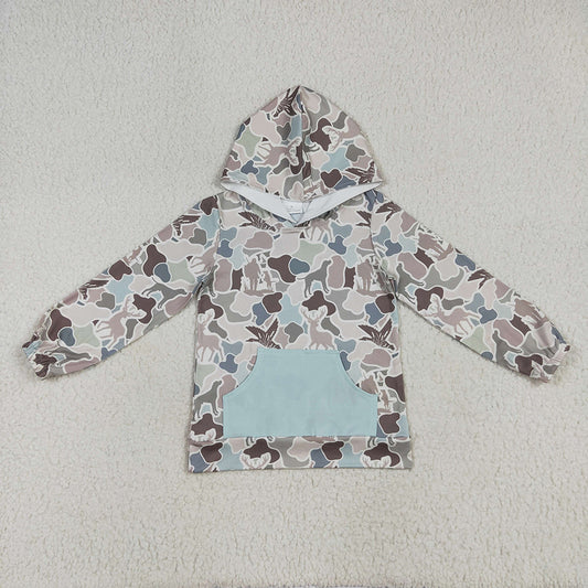 Baby Boys Long Sleeves Gray Camo Ducks Pocket Hoodies Tops