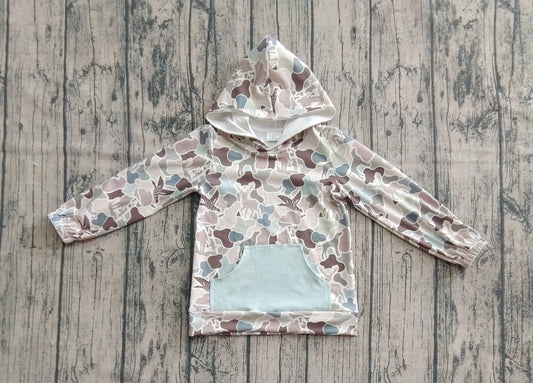 Baby Boys Long Sleeves Gray Camo Ducks Pocket Hoodies Tops