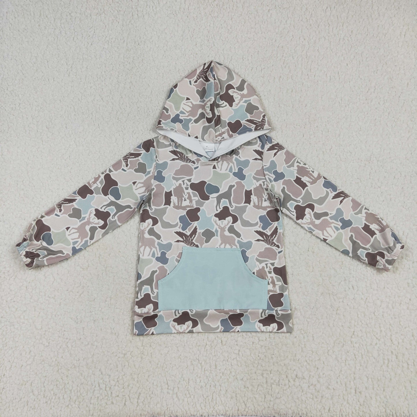 Sibling Baby Boys Long Sleeves Southern Hunting Camo Horses Zip Pockets Hoodies Top