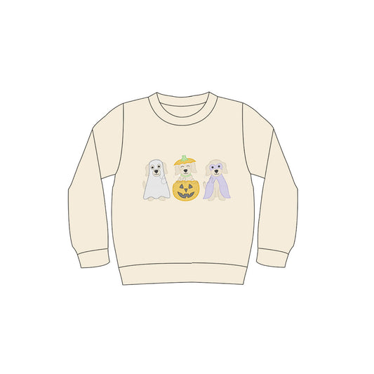 Baby Boys Khaki Long Sleeves Ghost Pumpkins Dogs Tee Shirts Top Preorder