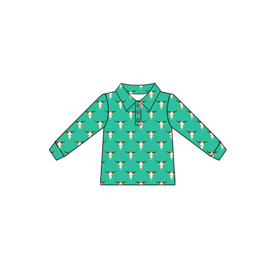 Baby Boys Long Sleeves Bull Skull Plaid Button Polo Shirts Top Preorder