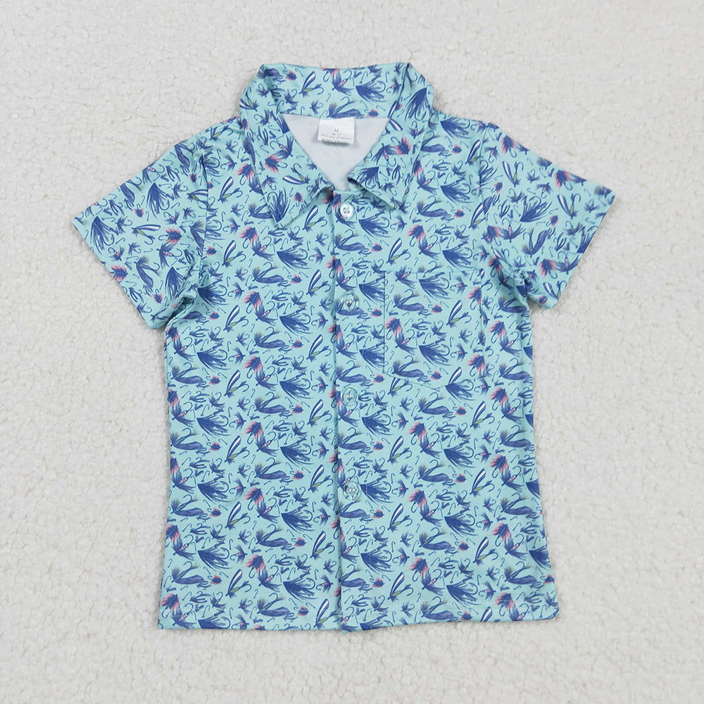 Baby Boys Short Sleeves Blue Flowers Button Shirts Top