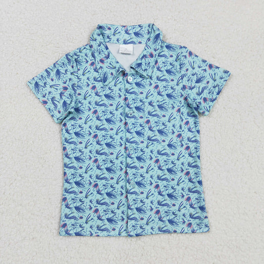 Baby Boys Short Sleeves Blue Flowers Button Shirts Top