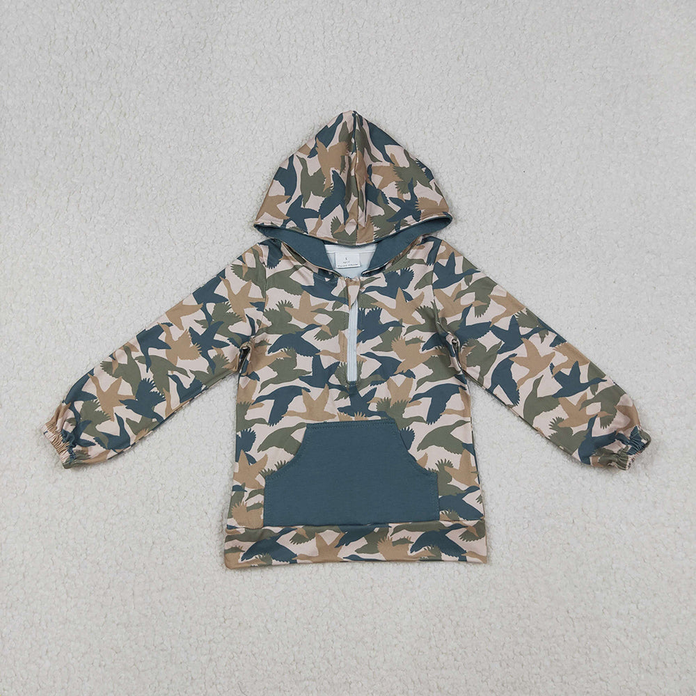 Baby Boys Blue Duck Camo Pocket Zipper Southern Hoodies Tops