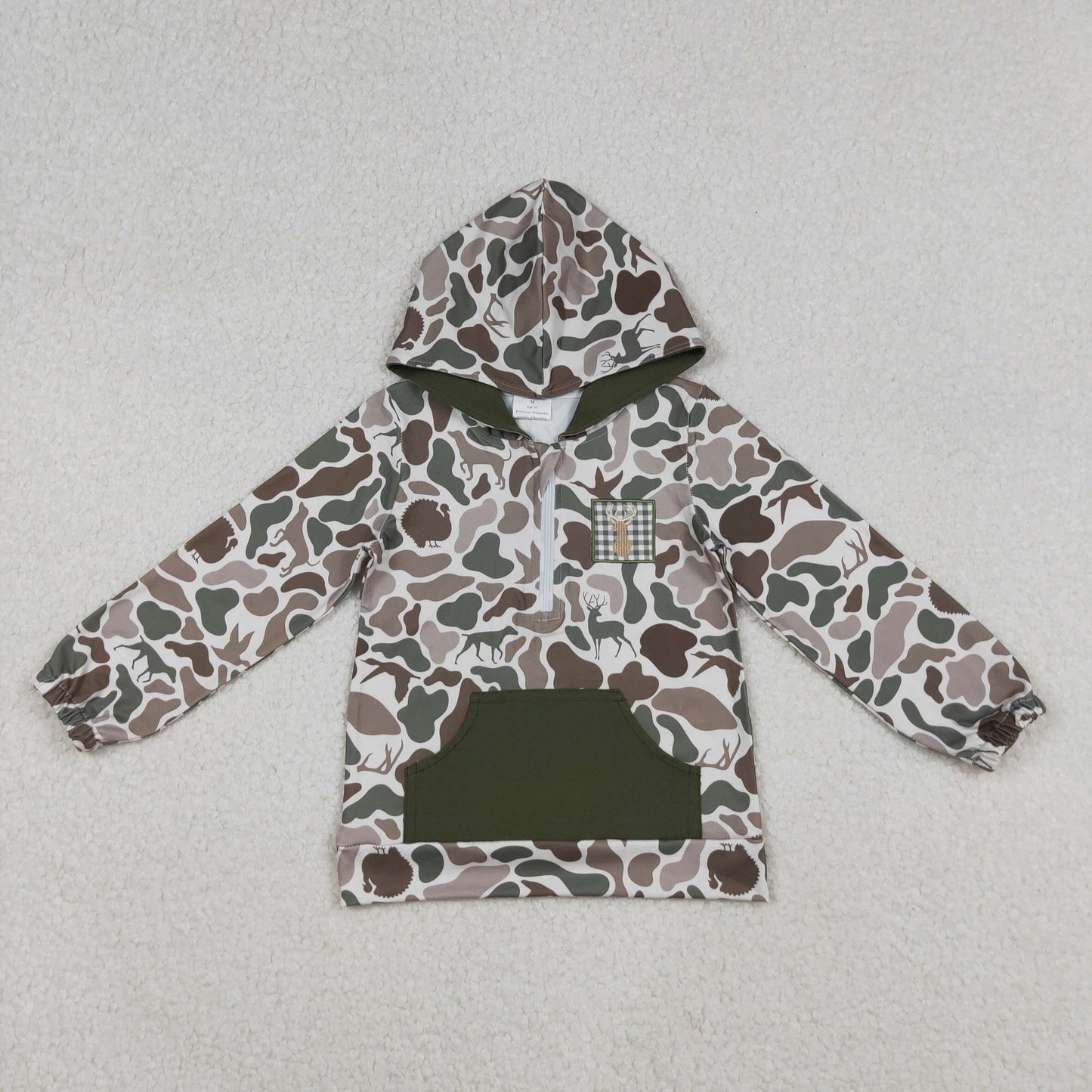 Sibling Baby Kids Camo Embroidery Ducks Dogs Deer Pocket Zip Hunting Hoodies Top