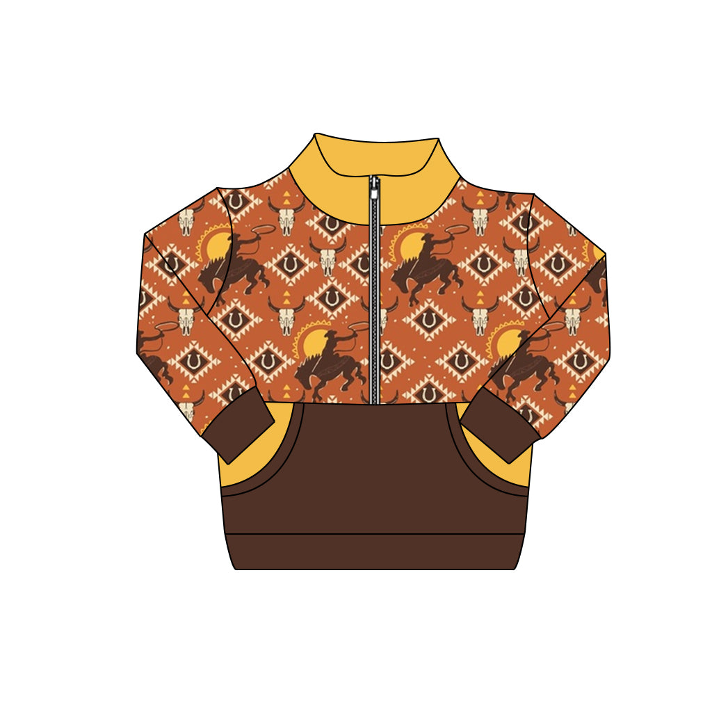 Baby Boys Aztec Horse Rodeos Plaid Pockets Zipper Pullovers Preorder