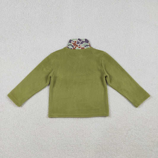 Baby Boys Green Camo Quatrefoil Zipper Pullover Sherpa Tops
