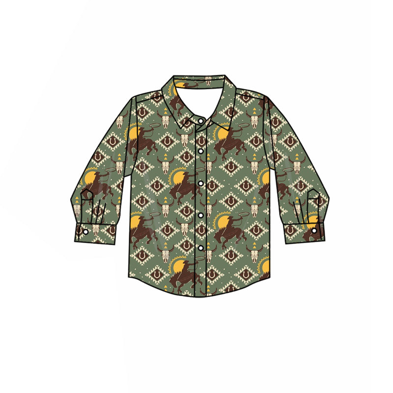 Baby Boys Western Horse Rodeos Aztec Button Shirts Top Preorder