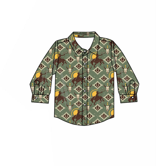 Baby Boys Western Horse Rodeos Aztec Button Shirts Top Preorder