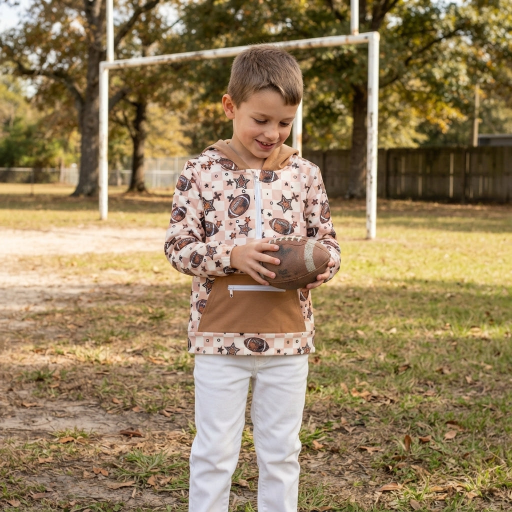 Baby Boys Long Sleeves Football Stars Pocket Zip Team Hoodies Top