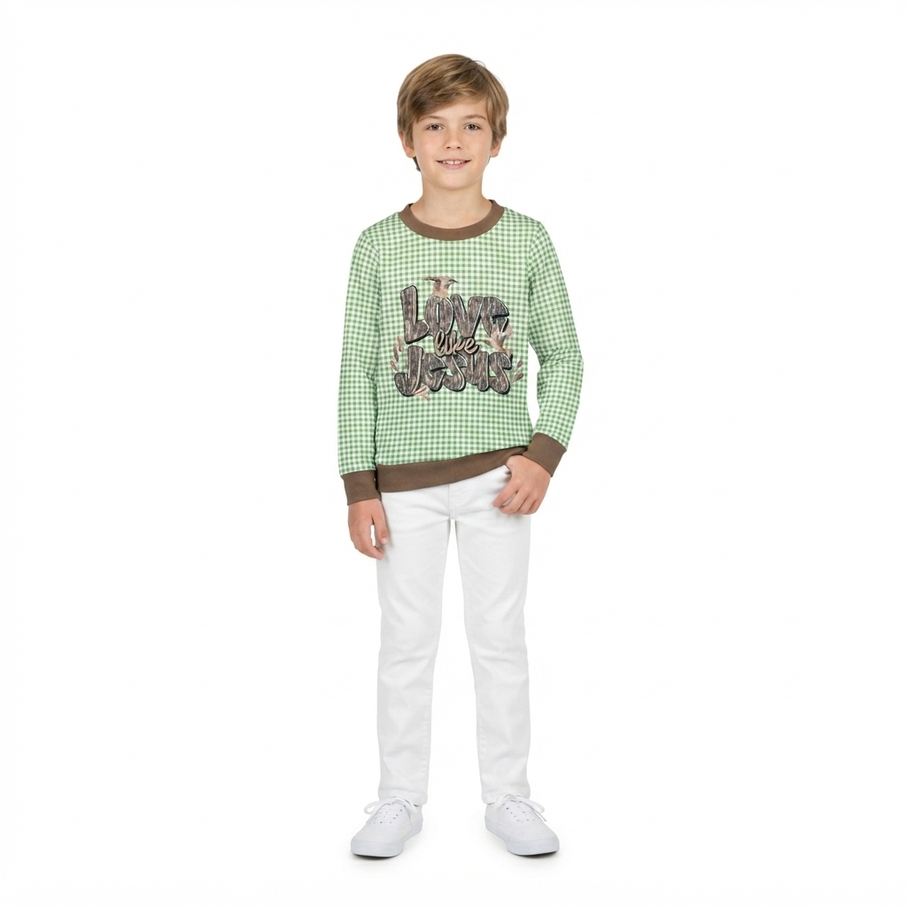 Baby Boys Green Plaid Ducks Jesus Western Tee Shirts Top