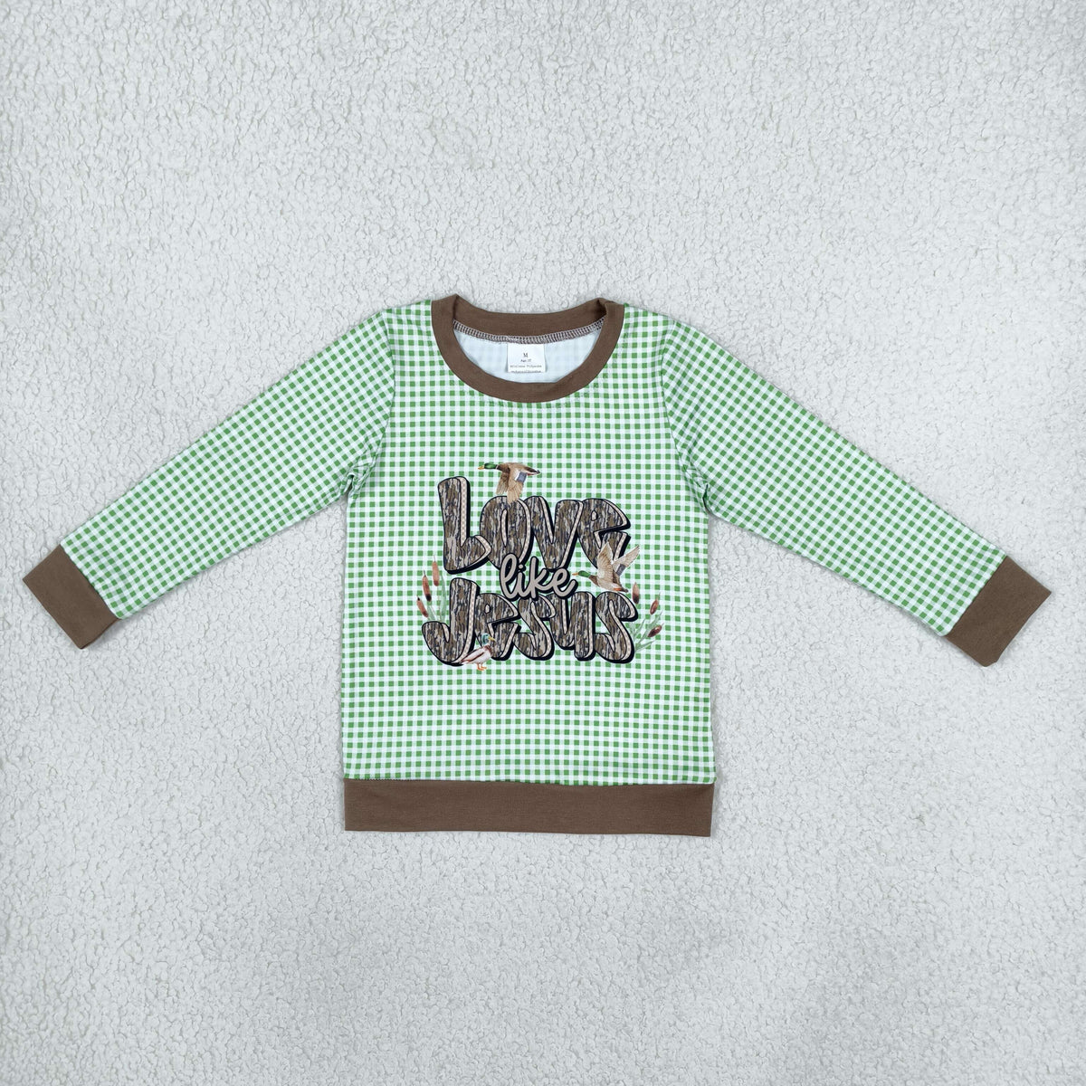 Baby Boys Green Plaid Ducks Jesus Western Tee Shirts Top