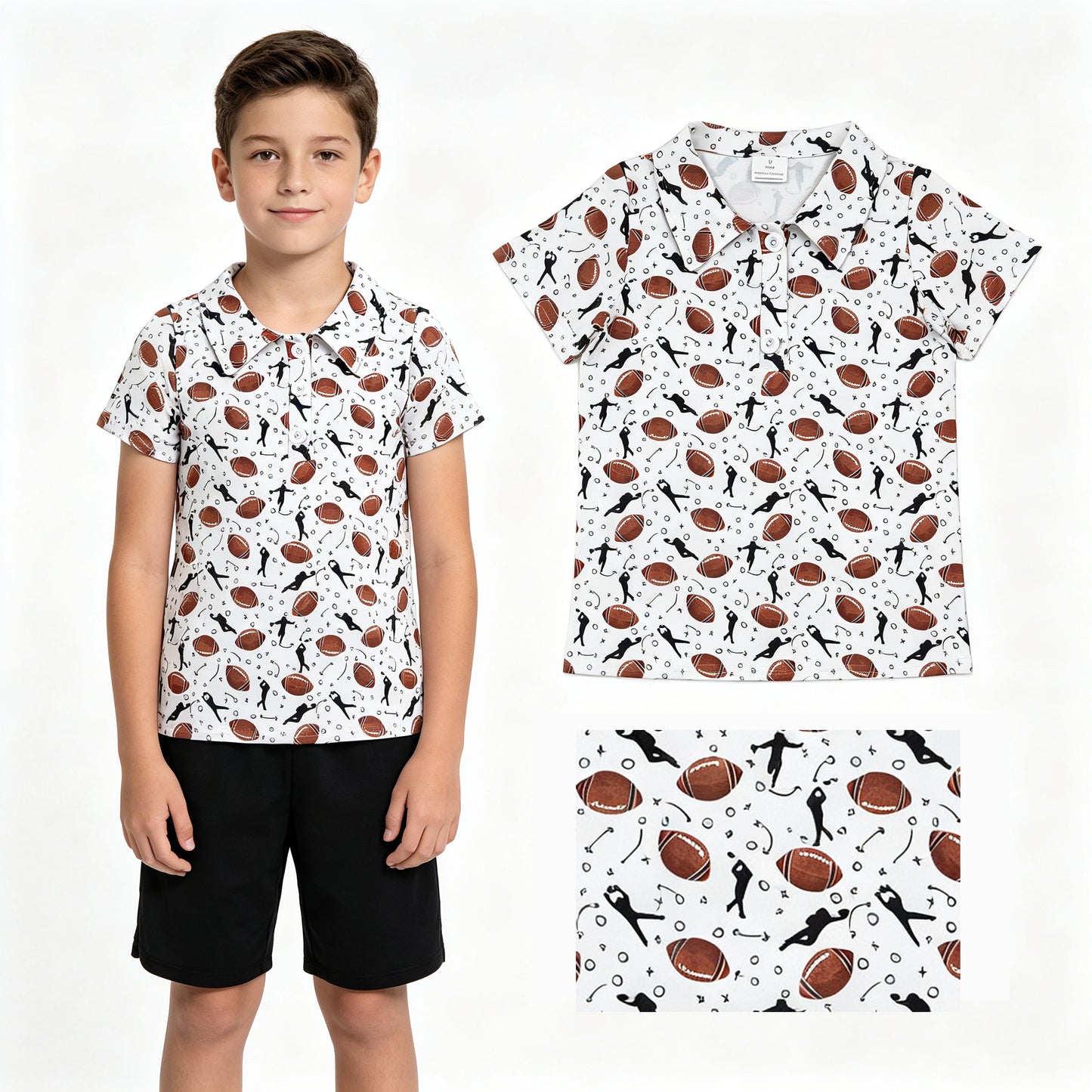 Baby Boys Footballs Team Button Polo Shirts Top
