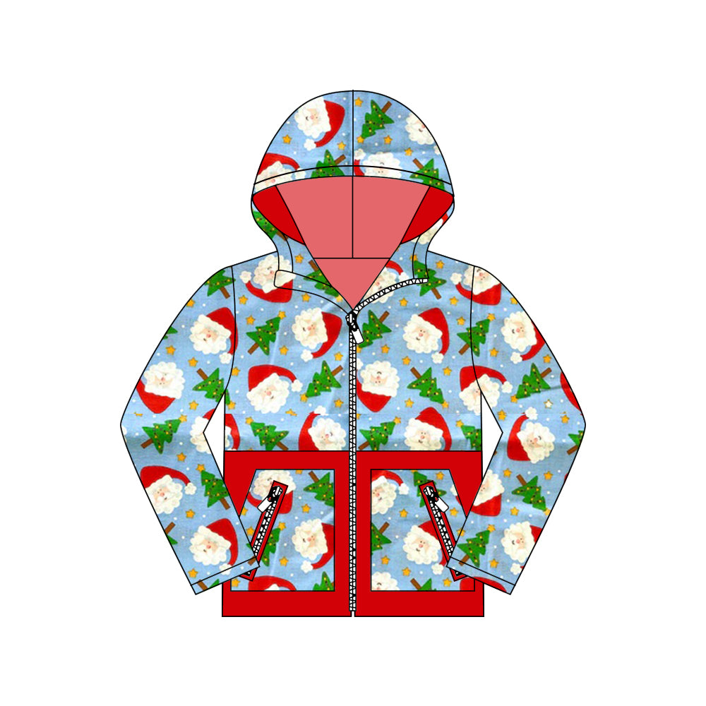 Baby Boys Christmas Trees Santa Pocket Zipper Hoodies Top Preorder
