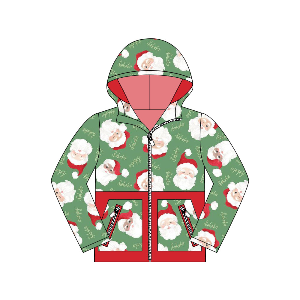 Baby Boys Christmas Santa Plaid Pocket Zipper Hoodies Top Preorder