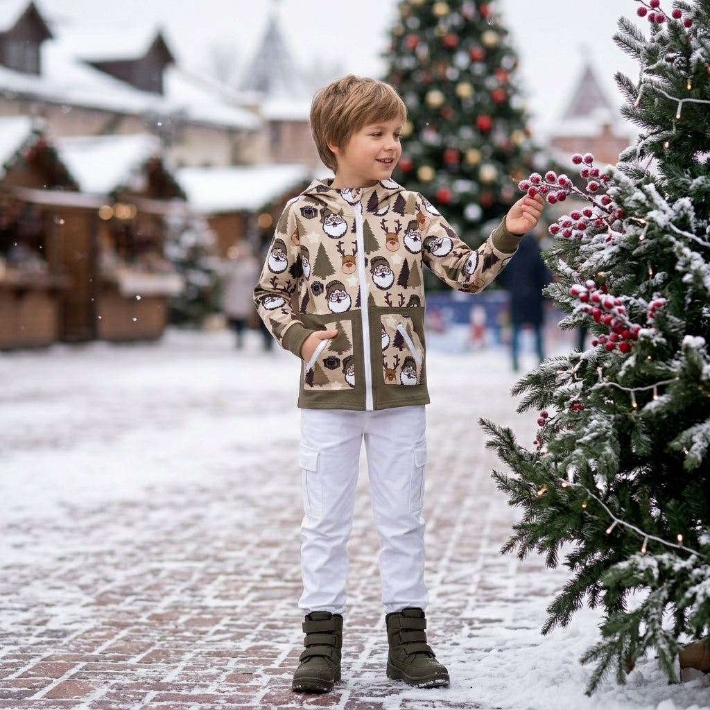 Baby Boys Christmas Santa Deer Gifts Pocket Zip Hoodies Top