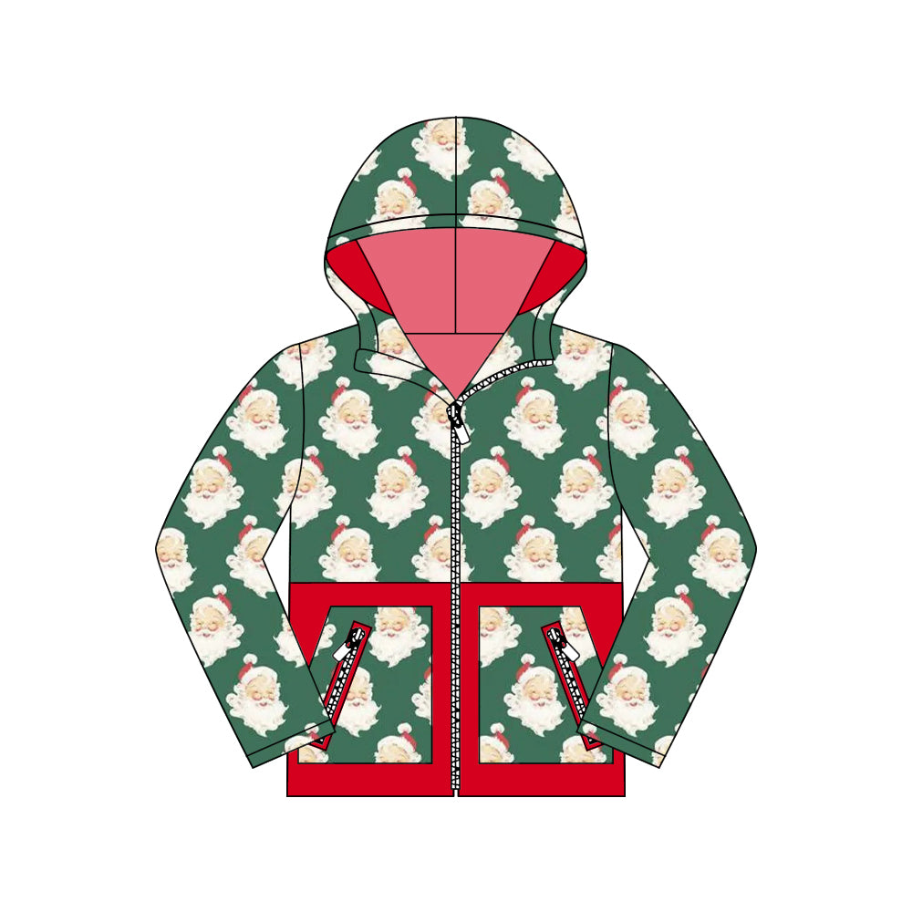 Baby Boys Christmas Santa Plaid Pocket Zipper Hoodies Top Preorder