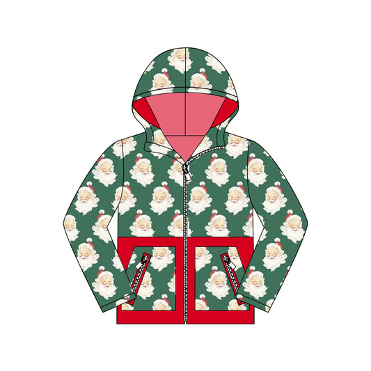 Baby Boys Christmas Santa Plaid Pocket Zipper Hoodies Top Preorder