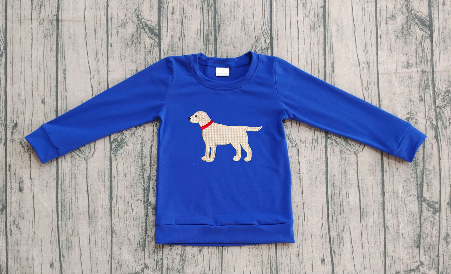Embroidery Dogs Baby Boys Blue Tee Shirts Top