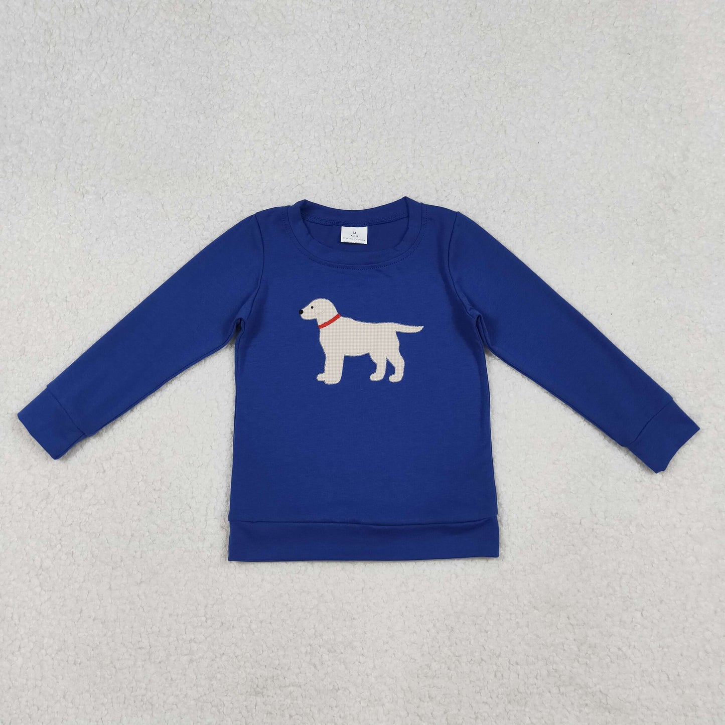 Embroidery Dogs Baby Boys Blue Tee Shirts Top