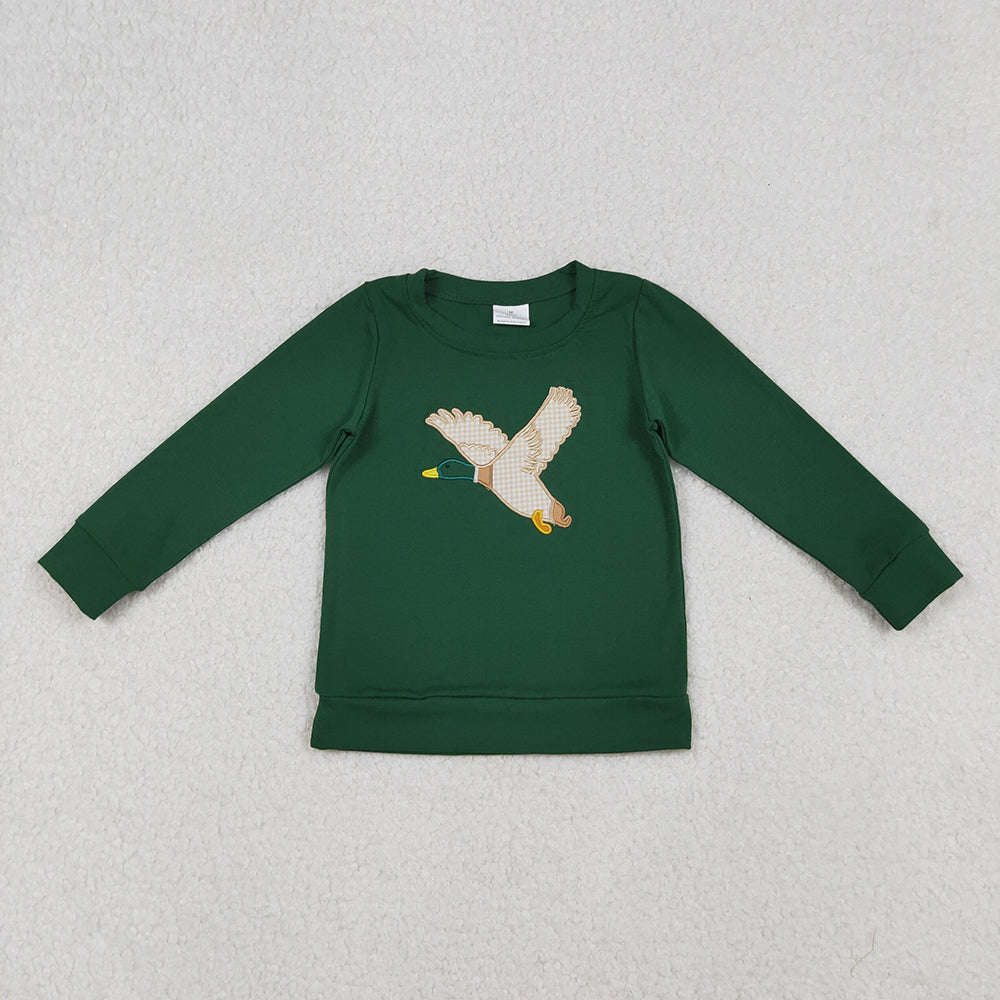 Embroidery Ducks Baby Boys Green Long Sleeves Tee Shirts Tops