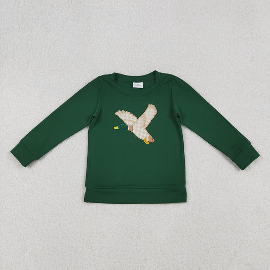 Embroidery Ducks Baby Boys Green Long Sleeves Tee Shirts Tops