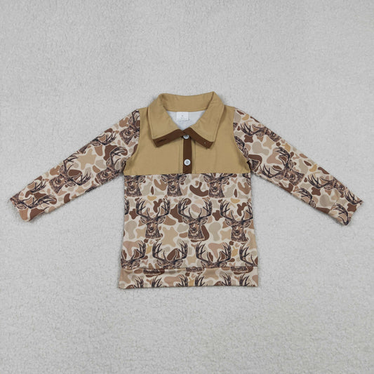 USA Shop Baby Boys Khaki Camo Long Sleeve Deer Hunting Button Pullovers Tops
