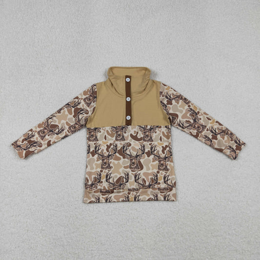 USA Shop Baby Boys Khaki Camo Long Sleeve Deer Hunting Button Pullovers Tops
