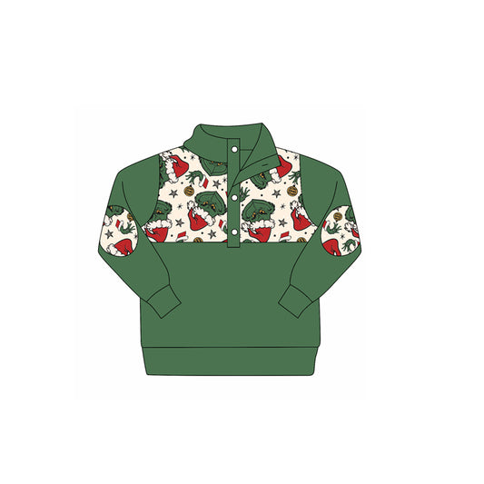 Baby Boys Green Face Button Christmas Pullovers Top Preorder