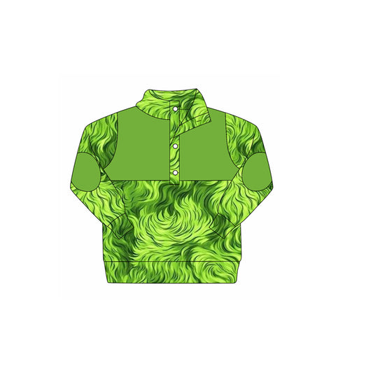 Baby Boys Green Fur Print Button Christmas Pullovers Top Preorder