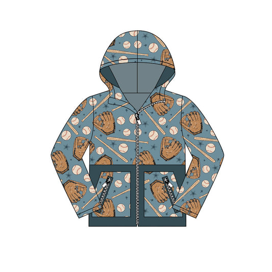 Baby Boys Baseballs Stars Plaid Pocket Zipper Team Hoodies Top Preorder