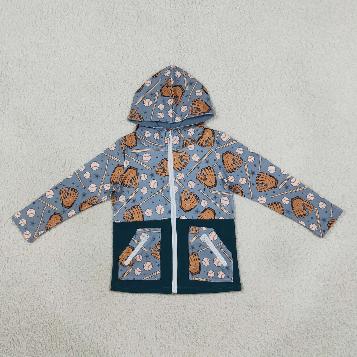 Baby Boys Baseballs Stars Pocket Zip Team Hoodie Jackets Top