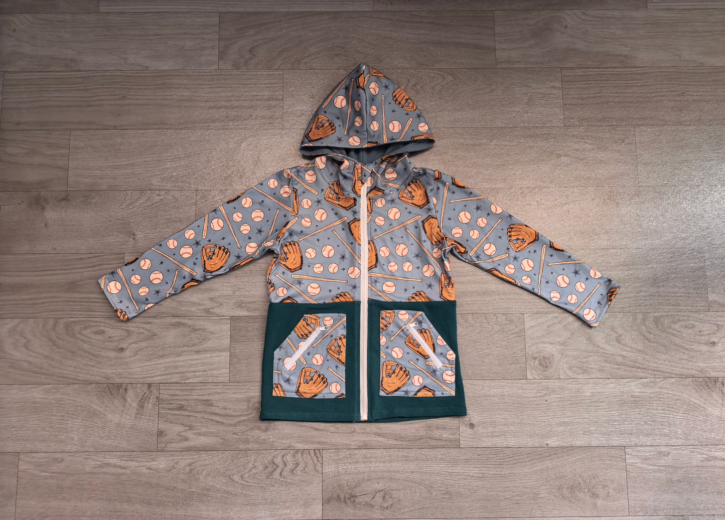 Baby Boys Baseballs Stars Pocket Zipper Team Hoodies Top Preorder