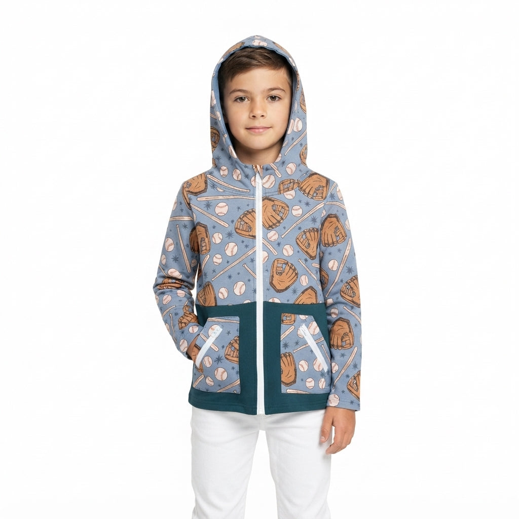 Baby Boys Baseballs Stars Pocket Zip Team Hoodie Jackets Top