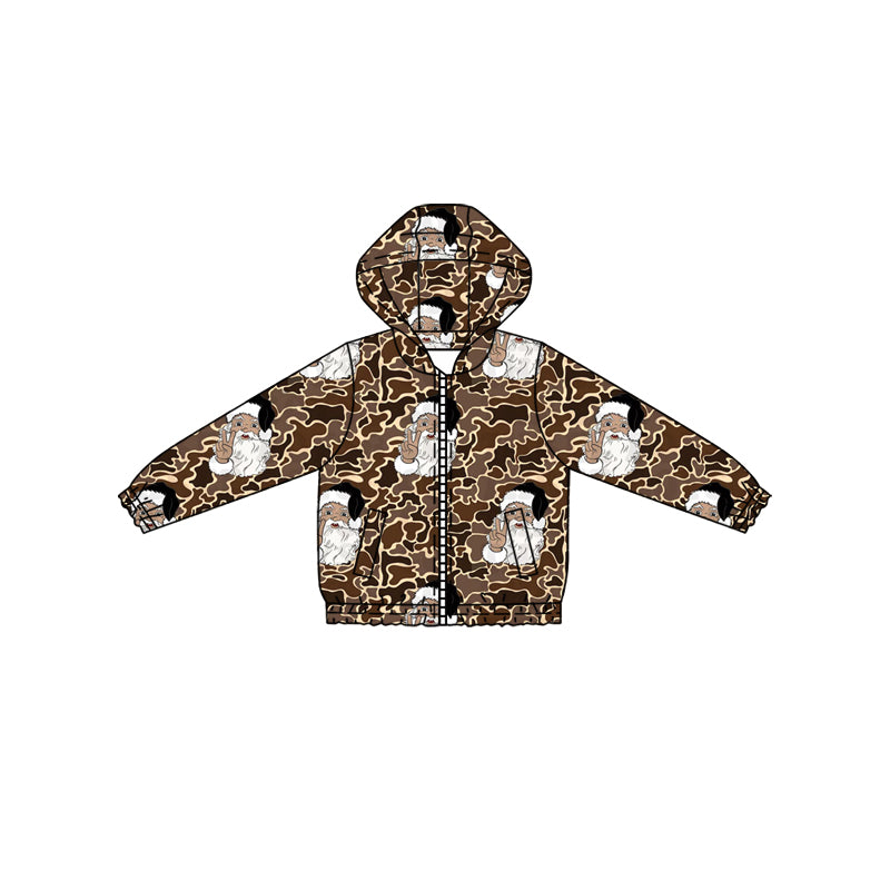 Baby Boys Brown Camo Santa Christmas Pockets Zipper Jackets Top Preorder