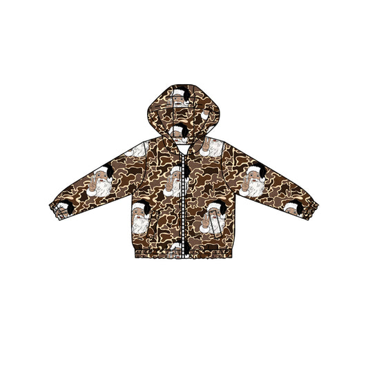 Baby Boys Brown Camo Santa Christmas Pockets Zipper Jackets Top Preorder