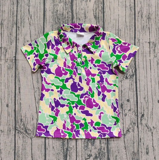 Baby Boys Mardi Gras Purple Green Yellow Camo Button Polo Shirts Tops