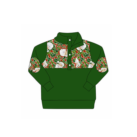Baby Boys Green Button Santa Camo Christmas Pullovers Top Preorder