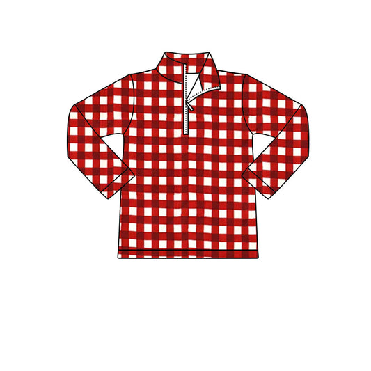 Baby Boys Long Sleeve Red Checked Zipper Pullovers Top Preorder