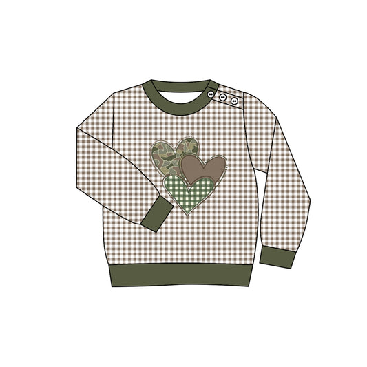 Baby Boys Green Checked Camo Hearts Valentine Tee Shirts Top Preorder